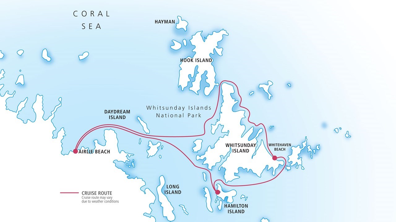 Map of the Whitsundays, Hamilton Island and Whitehaven Beach tour