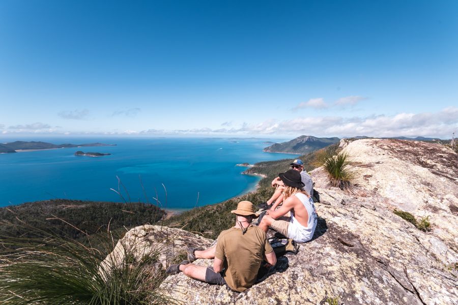 travellers admiring the view on Whitsunday Cairn Hikes in the Whitsundays