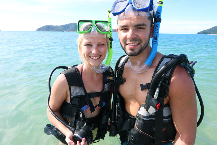 Divers on the beach