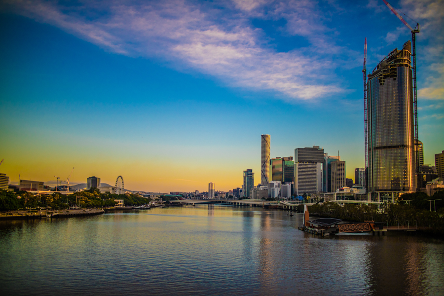 Brisbane at sunset, getting to Fraser Island