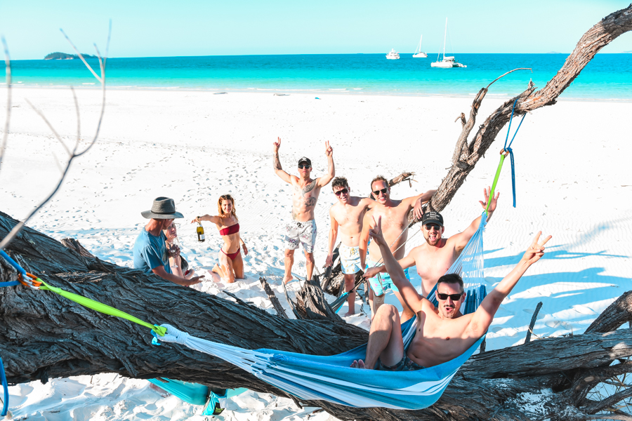 Chilling on the beach whitsundays, Whitehaven Hammock, Champagne on the beach