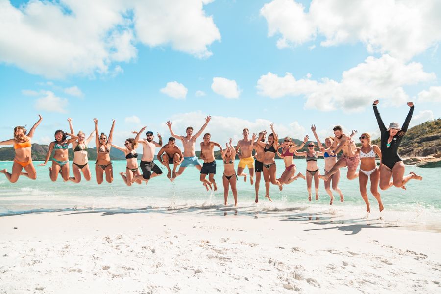 Whitehaven Beach group jump shot