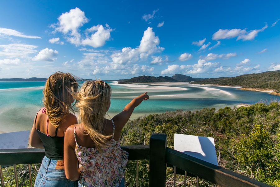 Two people at Hill Inlet Lookout, Whitsundays