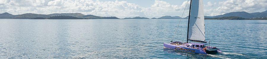 Aerial image of Camira Whitsundays, full sail 