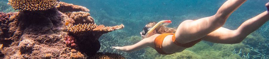 girl snorkelling on the great barrier reef near cairns