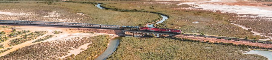 The Ghan travelling through Outback Australia