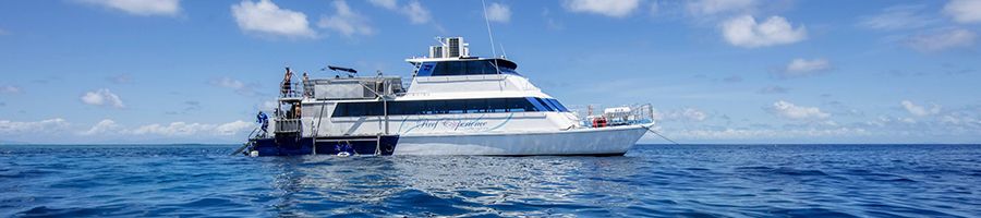 side view of reef experience boat on the ocean