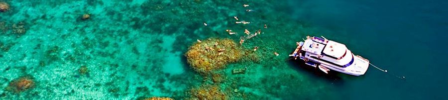 Reef Experience catamaran moored in the Outer Great Barrier Reef, Cairns