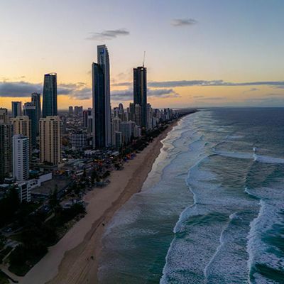 Gold Coast cityline and beach aerial shot