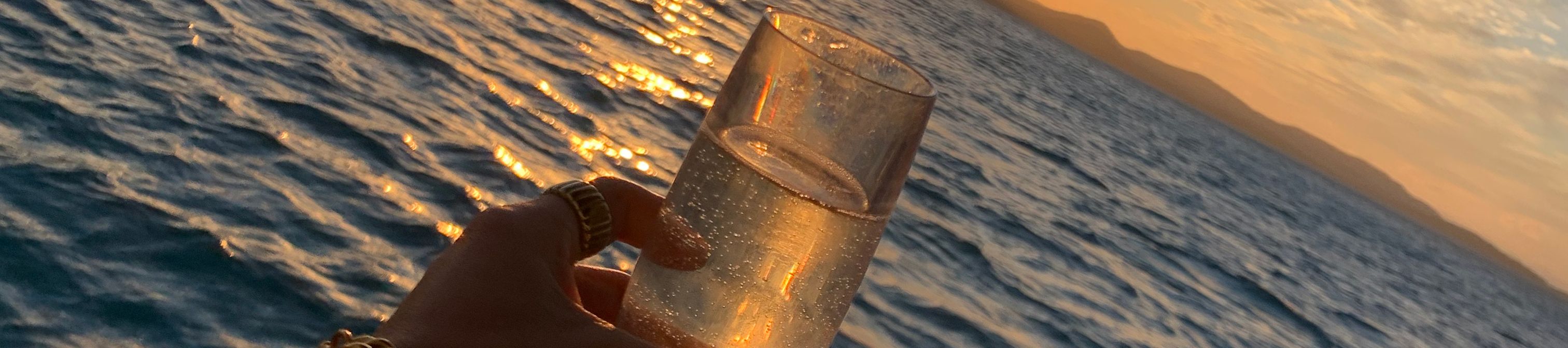 Bubbles in the sunset onboard a ship