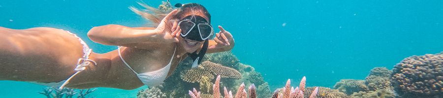 A woman snorkelling through a reef in the Whitsundays
