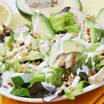 A salad with chicken, avo and mayo
