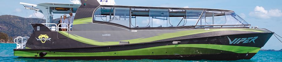 green and black viper vessel in the whitsundays