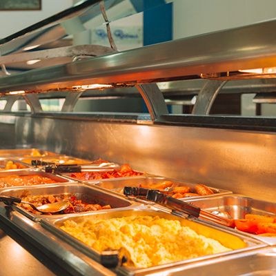 A buffet spread with curries, rice at the hotel