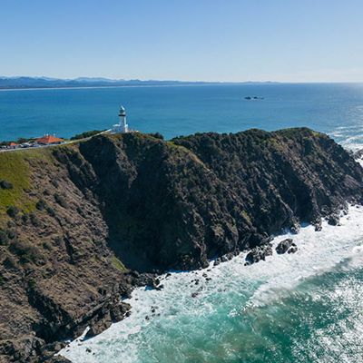 Byron Bay headland and lighthouse drone shot