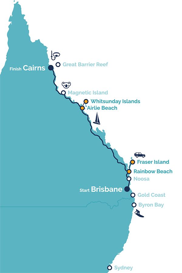 9 Day Brisbane To Cairns Highlights Map