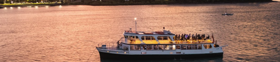 A boat out at sunset time 