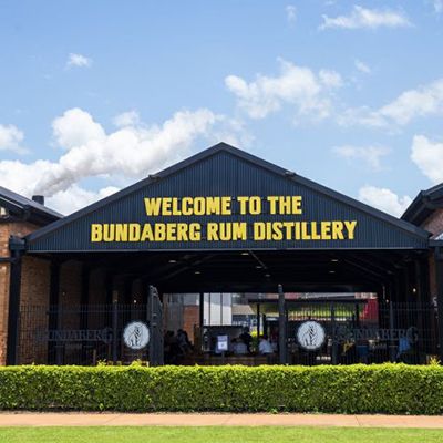 Bundaberg Run Distillery with a welcome sign