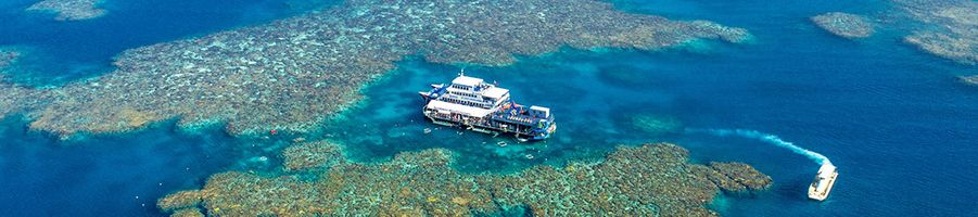 Aerial image of the Moore Reef pontoon, Cairns Outer Great Barrier Reef