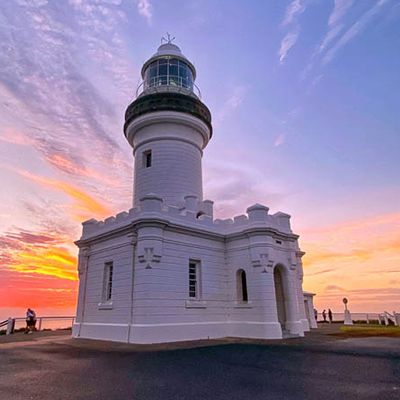 Byron Bay lighthouse with purple backgroung