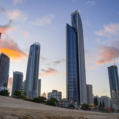 Gold coast high rise at sunset on the Beach