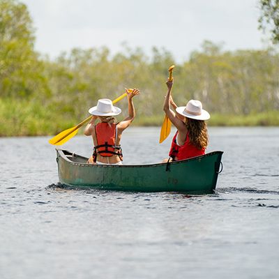 Two women in a kayak in the Noosa Everglades