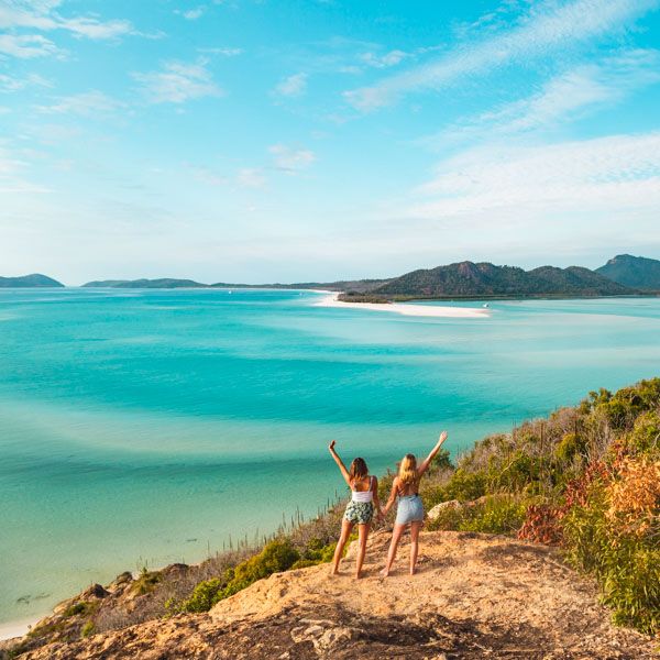 Two girls at Whitsunday Hill Inlet Lookout, East Coast