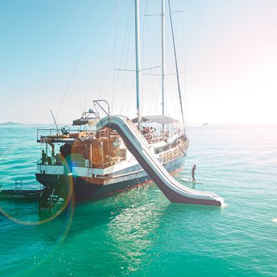 Sailing vessel in the Whitsunday Islands with a slide