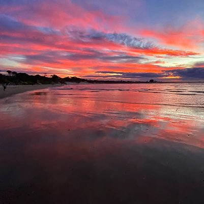 Byron Bay Main Beach sunrise, strong pink and purple colours