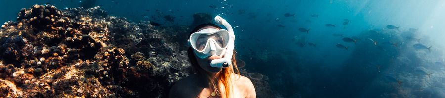 girl snorkelling in coral reefs on the great barrier reef