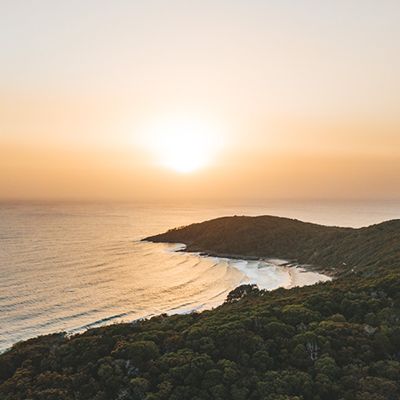 Noosa headland aerial view at sunset