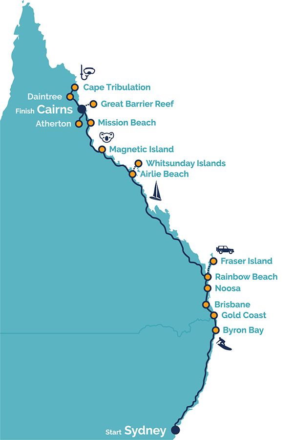 Map of Sydney to Cairns Itinerary