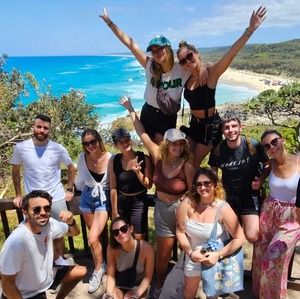 A group of backpackers at Point Lookout Gorge Walk on Stradbroke Island