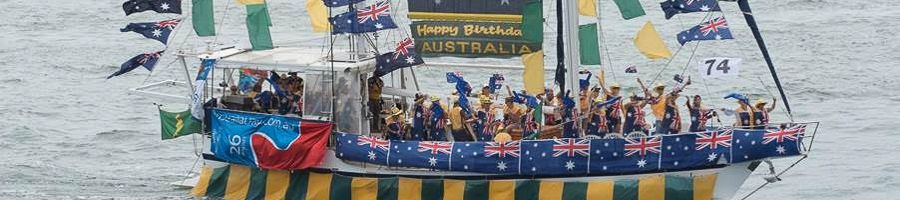 A yacht covered in Australian flags