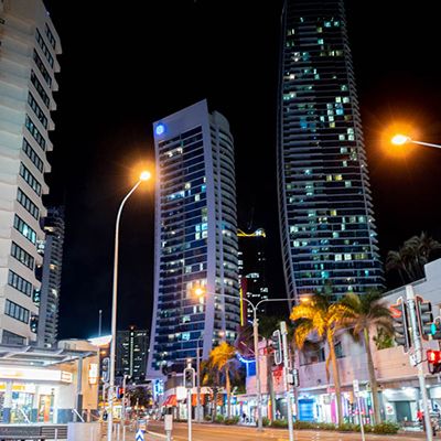 City at night with Gold Coast nightlife
