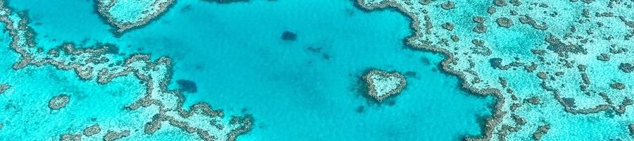 An aerial shot of Heart Reef in the Great Barrier Reef