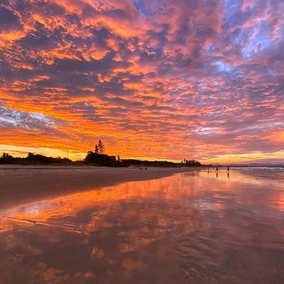 Colourful sunrise on the beach in Byron Bay