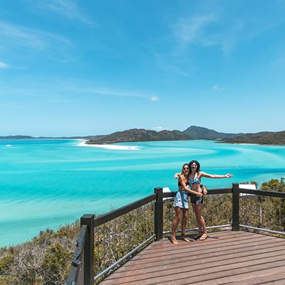 girls posing in front of hill inlet lookout
