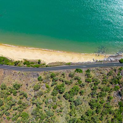 aerial view of australian road near the beach