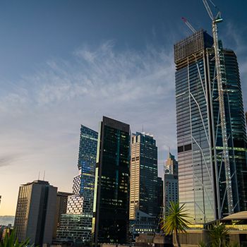 Sydney skyscrapers at sunset with colours reflecting