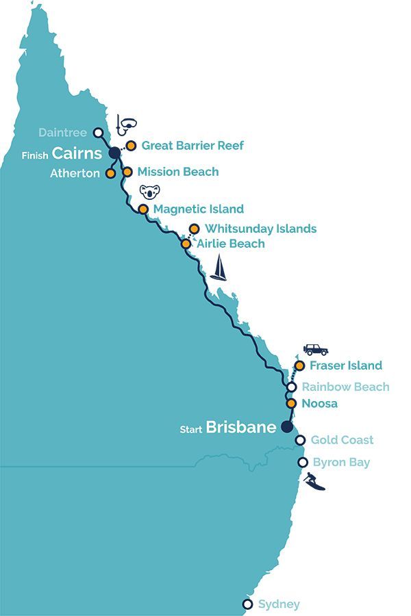 Map of the East Coast with points in destinations