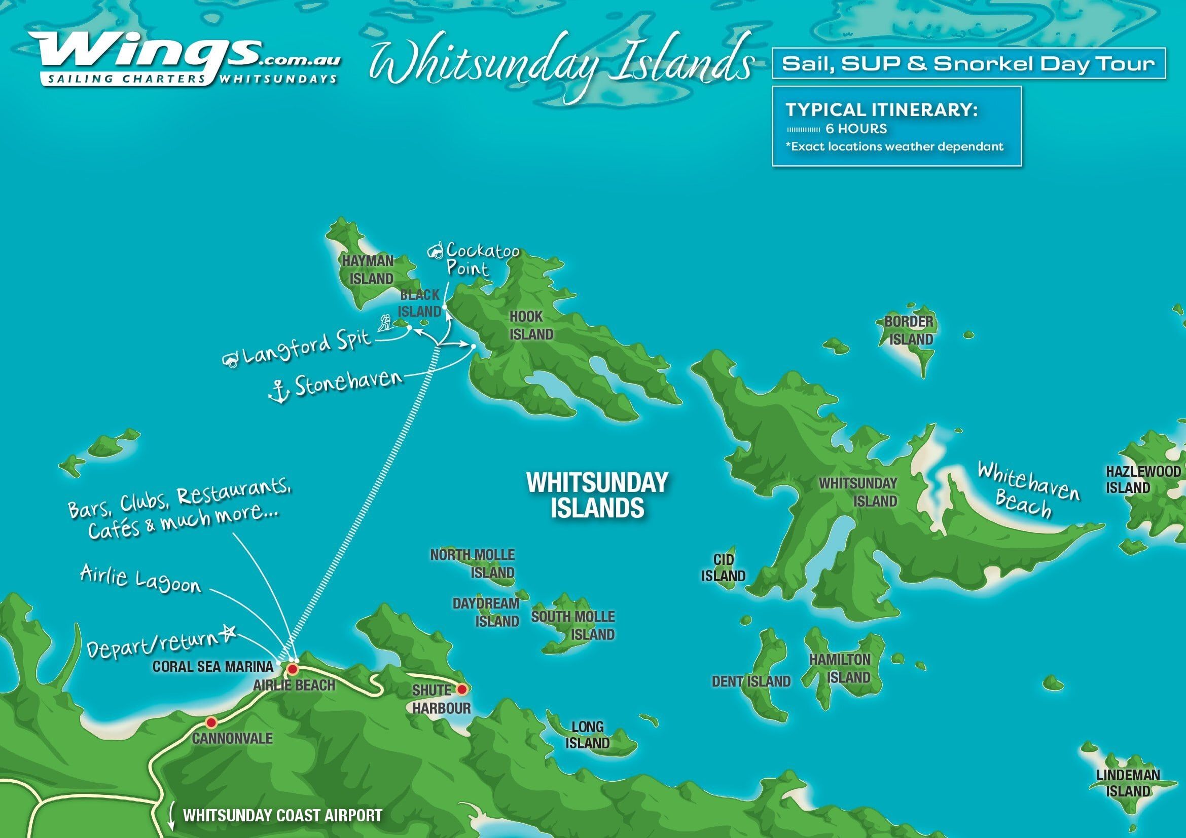 Map of WINGS Catamaran Whitsundays Itinerary