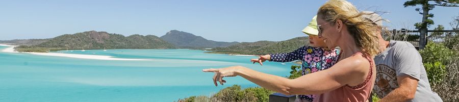 Family admiring the views at Hill Inlet Lookout