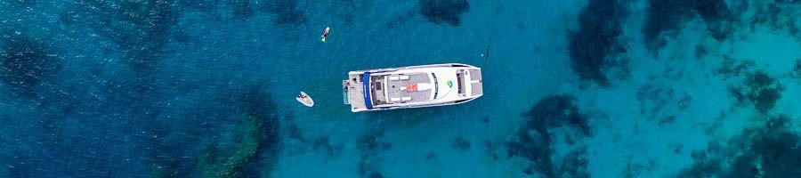 aerial view of Explore boat on the great barrier reef