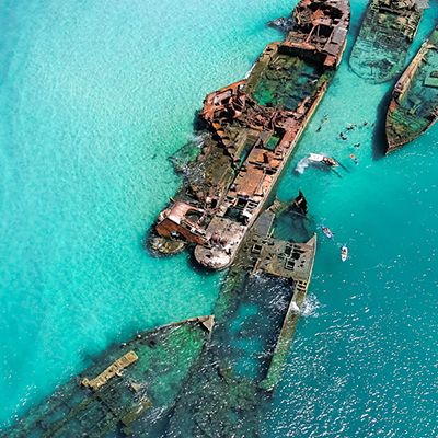 Aerial view of Tangalooma Wrecks