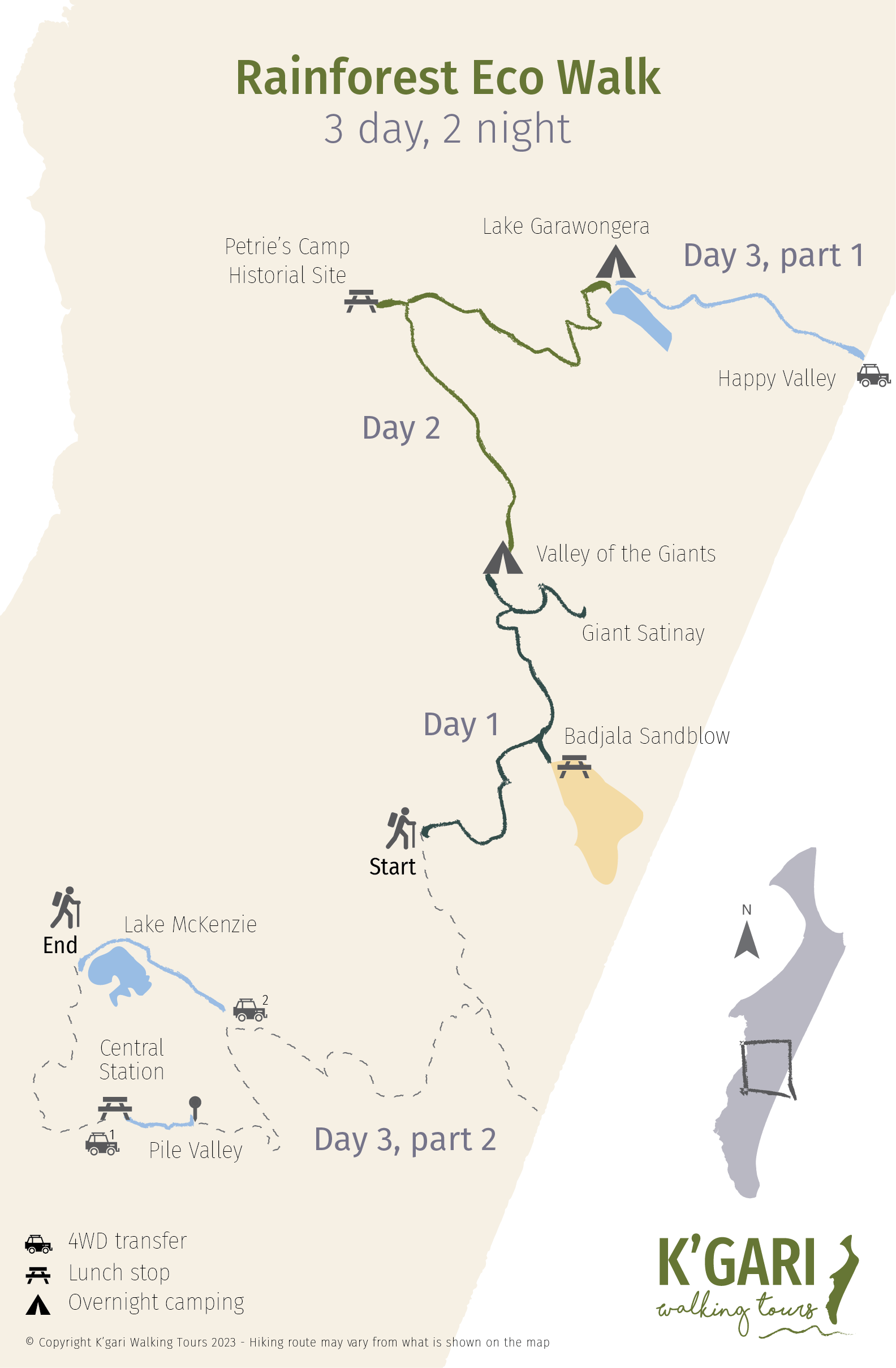 Map of Rainforest Eco Hike Trail on K'gari