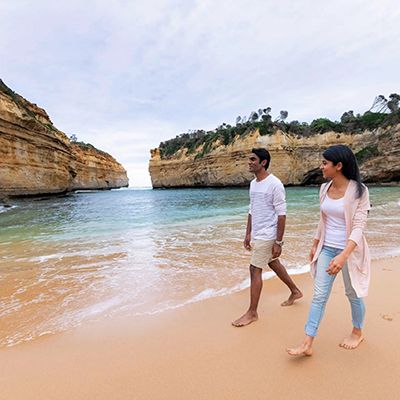 couple walking through loch ard gorge in victoria