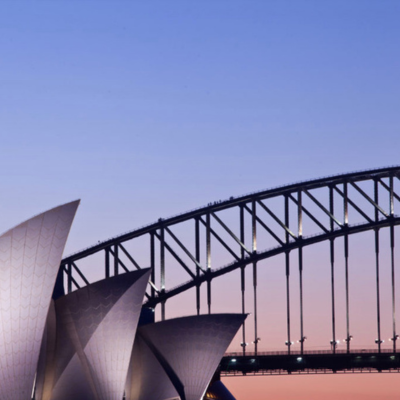 Sydney Harbour Bridge and Opera House at dawn/dusk