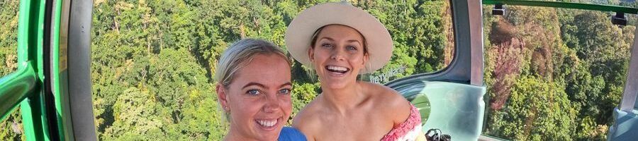 Two women on the Skyrail Cableway coming down from Kuranda