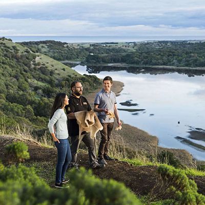 tour guide leading travellers around tower hill victoria